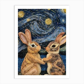 Starry Night Rabbits Art Print