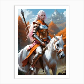 Warrior Woman on white horse.Lady Samsara on Silver Firefly Art Print