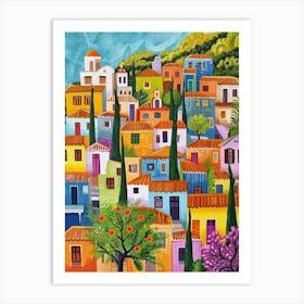 Kitsch Colourful Mediterranean Town  2 Art Print