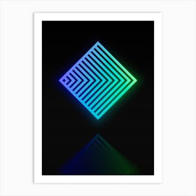 Neon Blue and Green Abstract Geometric Glyph on Black n.0392 Art Print