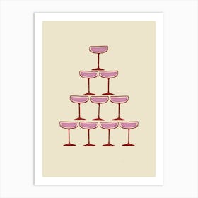 Pink & Red Champagne Prosecco Fountain Art Print