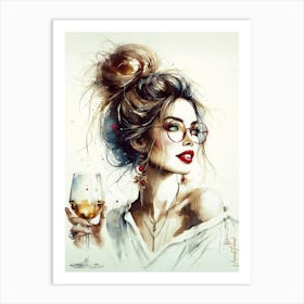 Boho Lady With Golden Wine 2 Art Print