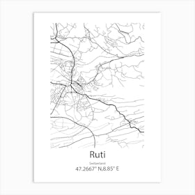 Ruti,Switzerland Minimalist Map Art Print