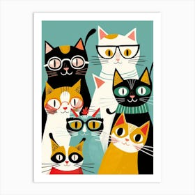 Group Of Cats In Glasses Art Print