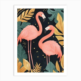 Tropical Plants With Flamingos Art Print