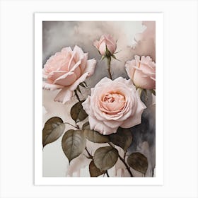 Vintage Muted Blush Pink Roses Painting (30) Art Print