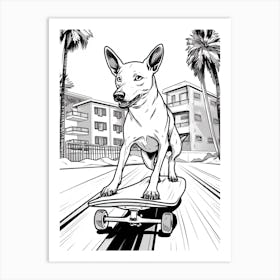 Basenji Dog Skateboarding Line Art 3 Art Print