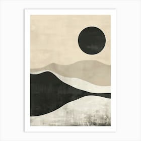 Black moon and mountains minimal art Art Print