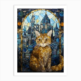 Mosaic Cat With Medieval Church In The Background 1 Art Print