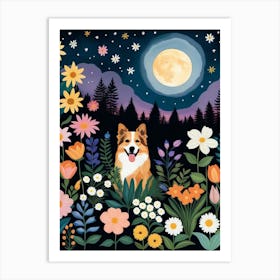 Corgi In The Garden Art Print