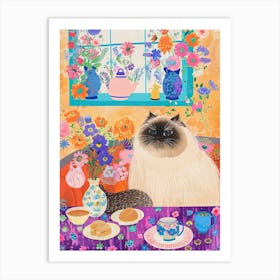 Tea Time With A Himalayan Cat 1 Art Print