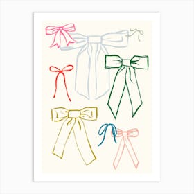 Colorful Bows. Pencil Sketch Art Print