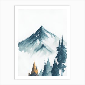 Mountain And Forest In Minimalist Watercolor Vertical Composition 27 Art Print
