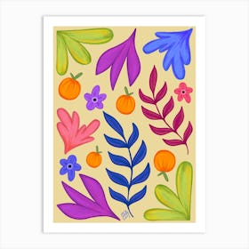 Colorful Leaves And Flowers Art Print