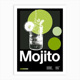Mid Century Dark Mojito Cocktail Art Print