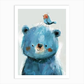 Small Joyful Bear With A Bird On Its Head 5 Art Print