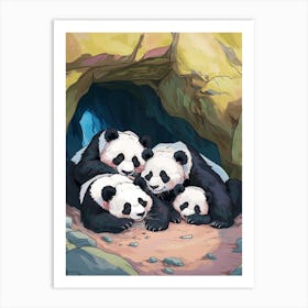 Giant Panda Family Sleeping In A Cave Storybook Illustration 2 Art Print