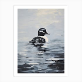 Black Duckling Swimming In The Moonlight Gouache 3 Art Print