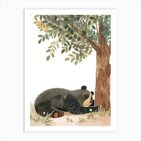 Sloth Bear Laying Under A Tree Storybook Illustration 3 Art Print