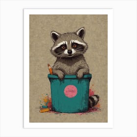 Raccoon In A Bucket Art Print