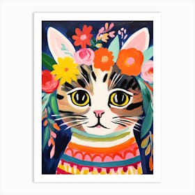 Pixiebob Cat With A Flower Crown Painting Matisse Style 1 Art Print