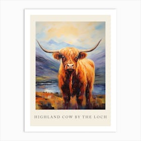Highland Cow Impressionism Style By The Loch Poster Art Print