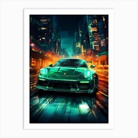 Porsche 911 At Night Art Print