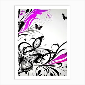 Black And Pink Butterflies 1 Art Print