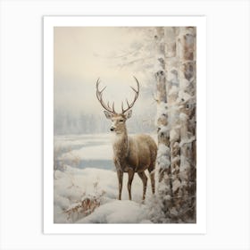 Stag In Snow Art Print