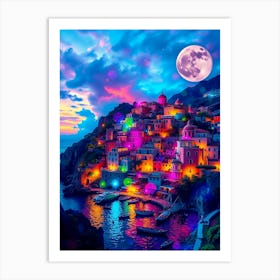 Colorful Village At Night Art Print