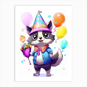 Cute Kawaii Cartoon Raccoon 20 Art Print