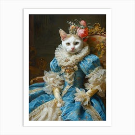 Rococo Style Painting Of Cat In Blue Royal Dress 2 Art Print