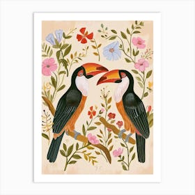 Folksy Floral Animal Drawing Toucan 4 Art Print