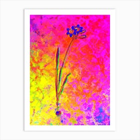 Galaxia Ixiaeflora Botanical in Acid Neon Pink Green and Blue Art Print