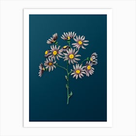 Vintage Lilac Senecio Flower Botanical Art on Teal Blue n.0314 Art Print