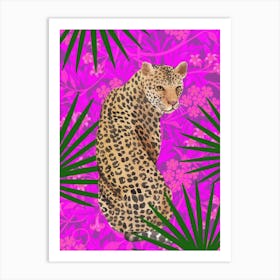 Leopard On Pink Background (William Morris) Art Print