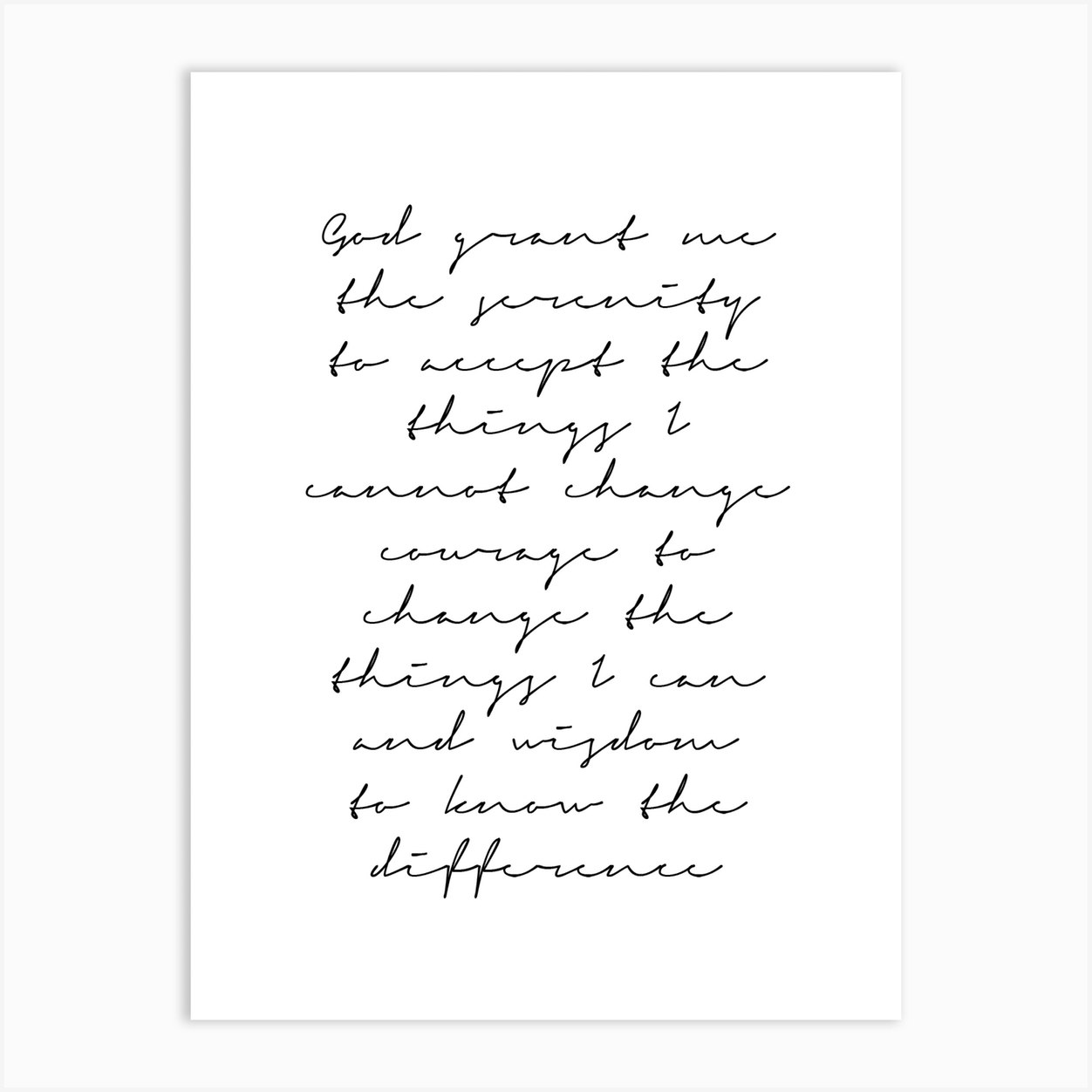 the serenity prayer thin script art print by typologie