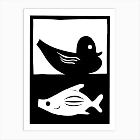 Duck And Fish Art Print