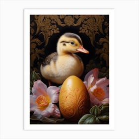 Duck Cracking Out Of Egg Floral 3 Art Print