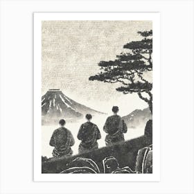 Three Monks Watching Mt Fuji Art Print