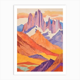 Aconcagua Argentina 1 Colourful Mountain Illustration Art Print