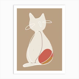 Cat Sitting On A Ball - Boho, Line Art Art Print