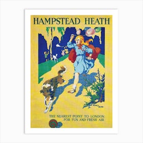 Homestead Heath, Girl Is Playing With Her Dog, London Art Print