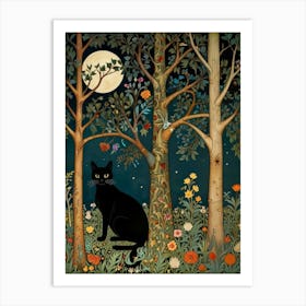 Black Cat In The Forest Style William Morris 1 Art Print