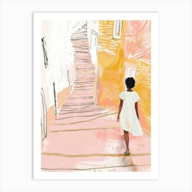 Girl Walking Down Stairs Art Print