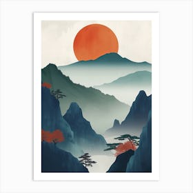 Japandi Cubist Fusion: Asian Landscape Art Print