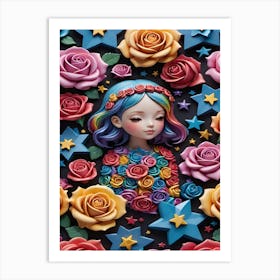 Girl With Roses Art Print