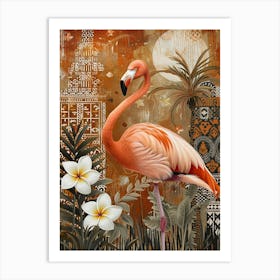 Greater Flamingo And Plumeria Boho Print 3 Art Print