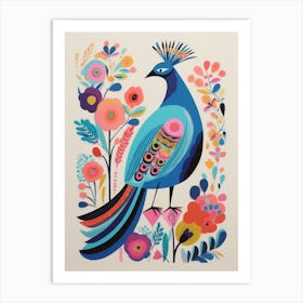 Colourful Scandi Bird Peacock 4 Art Print