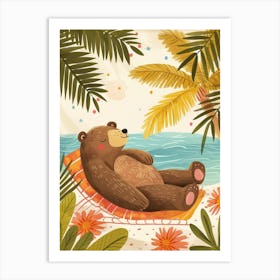 Brown Bear Relaxing In A Hot Spring Storybook Illustration 4 Art Print
